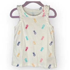 GAP NWT Girls Pineapple Print Ruffled Strap Crewneck Tank White 3